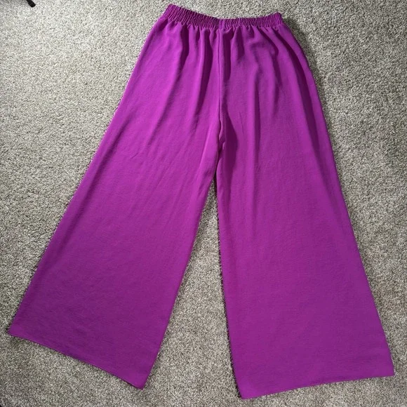 ZARA Women's Wide Leg High Rise Palazzo Pink Trousers Size XL - Picture 2 of 11